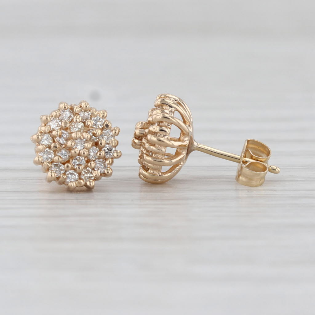 0.32ctw Diamond Cluster Stud Earrings 14k Yellow Gold Roud Studs