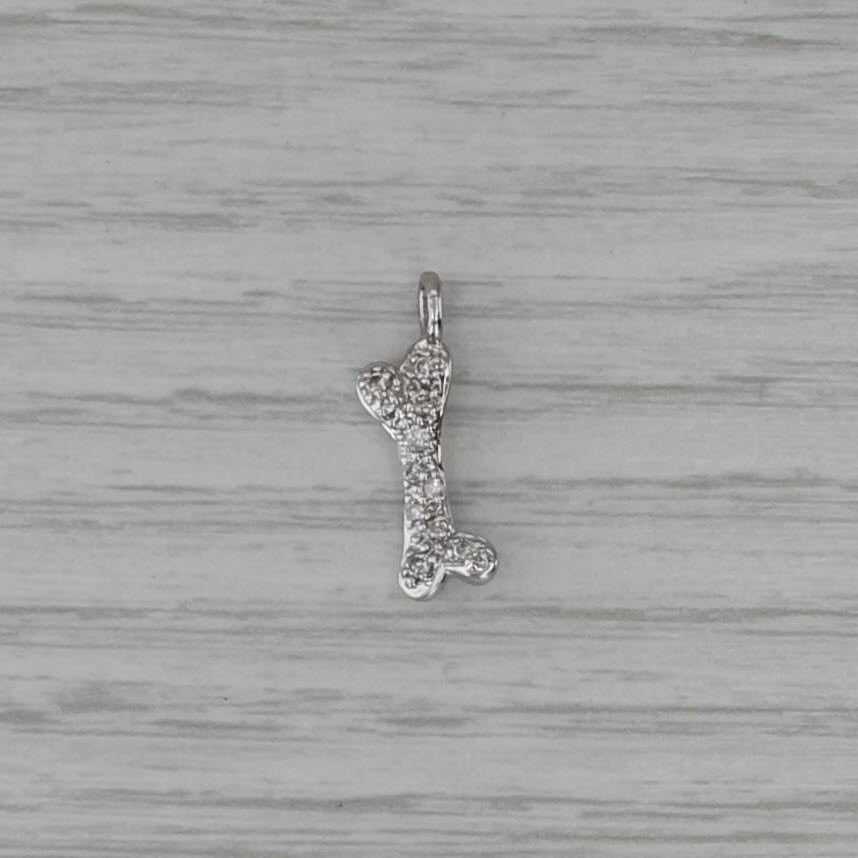 0.17ctw Diamond Dog Bone Charm 14k White Gold Pendant
