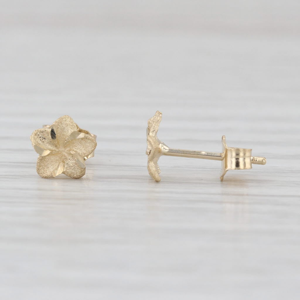 Plumeria Flower Stud Earrings 14k Yellow Gold Small Studs