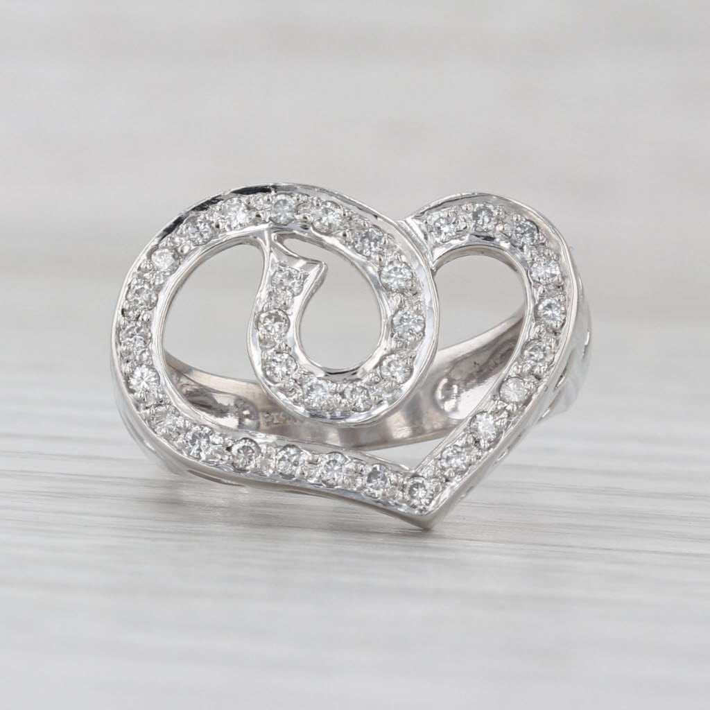 0.33ctw Diamond Interlocking Open Hearts Ring 900 Platinum Size 6.75 Cocktail