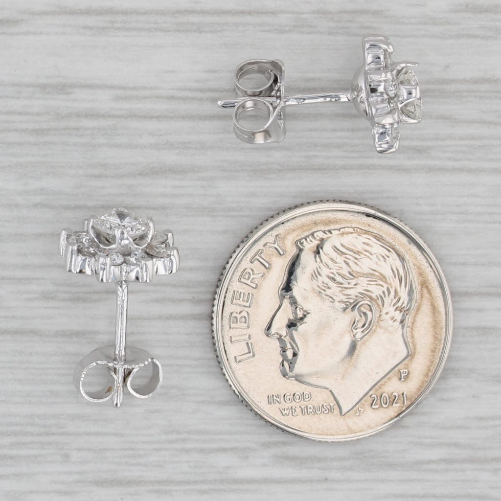 Gray 0.96ctw Diamond Flower Stud Earrings 14k White Gold