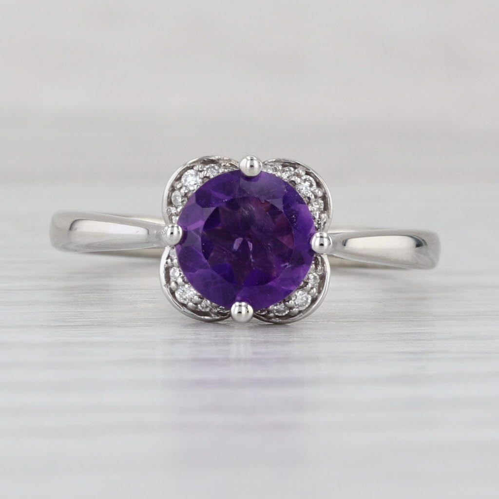 Light Gray 1.19ctw Round Amethyst Diamond Halo Ring 14k White Gold Size 6.5