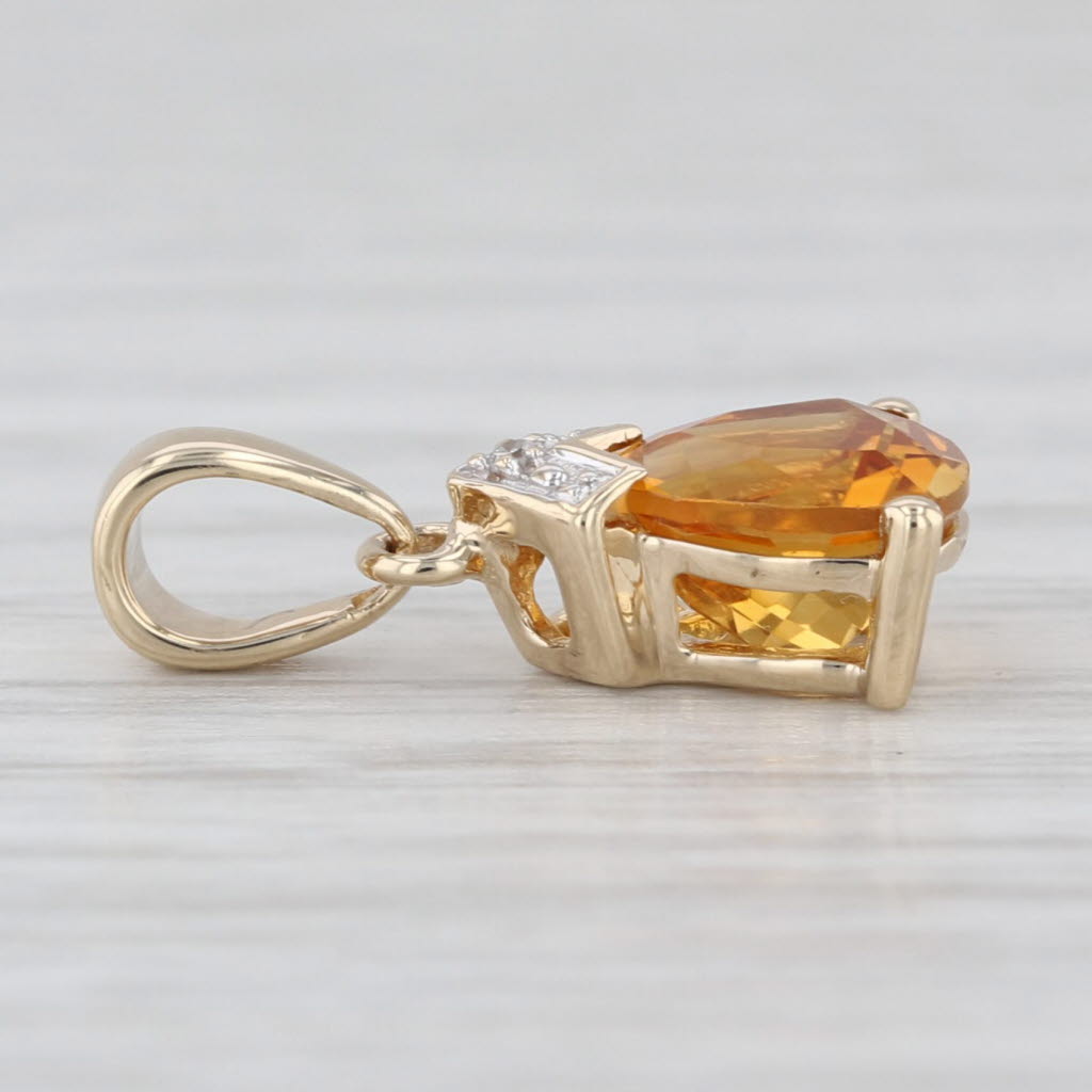 1.12ct Citrine Diamond Pendant 10k Yellow Gold Small Drop