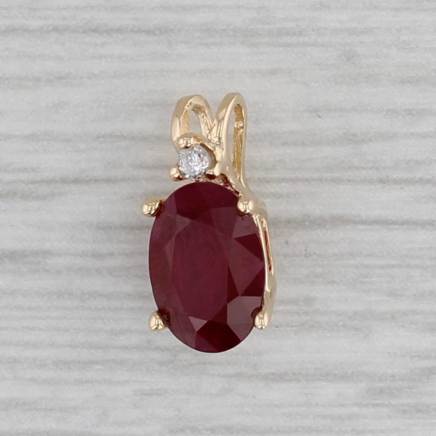 Gray 1.04ct Ruby Diamond Pendant 14k Yellow Gold Small Drop