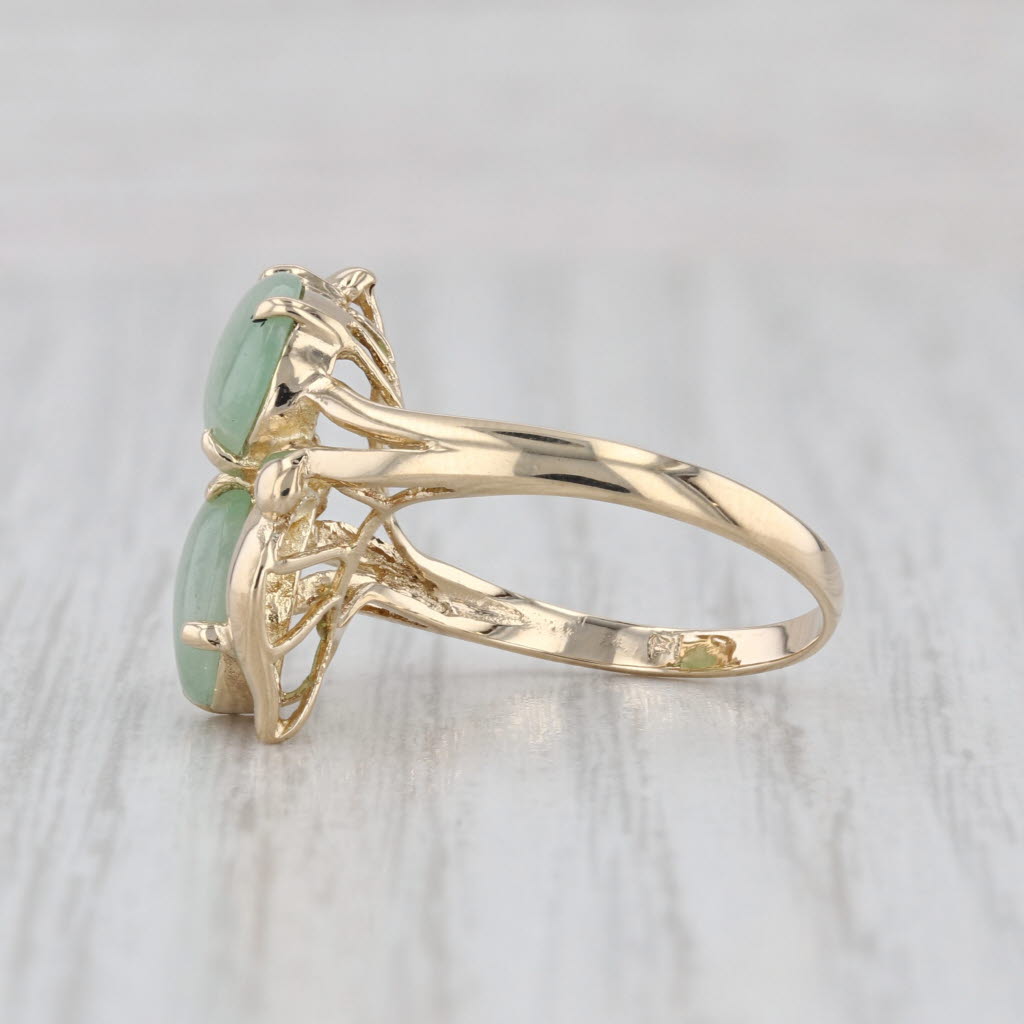 Green Jadeite Jade Bypass Ring 14k Yellow Gold Size 7