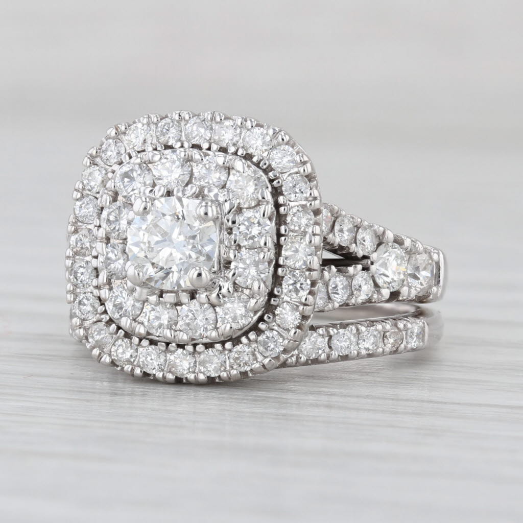 2ctw Diamond Double Halo Engagement Ring Wedding Band Bridal Set 14k White Gold