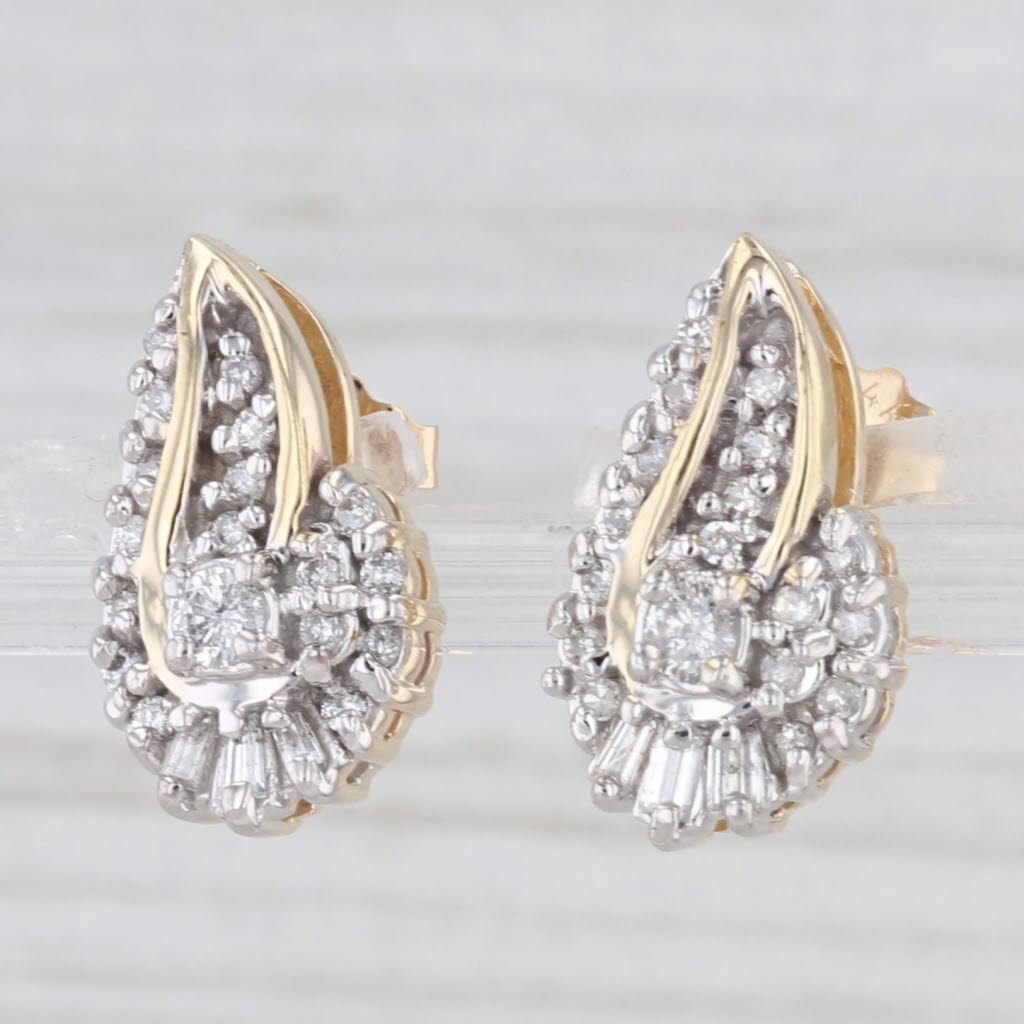 Light Gray 0.31ctw Diamond Swirl Drop Stud Earrings 14k Yellow Gold