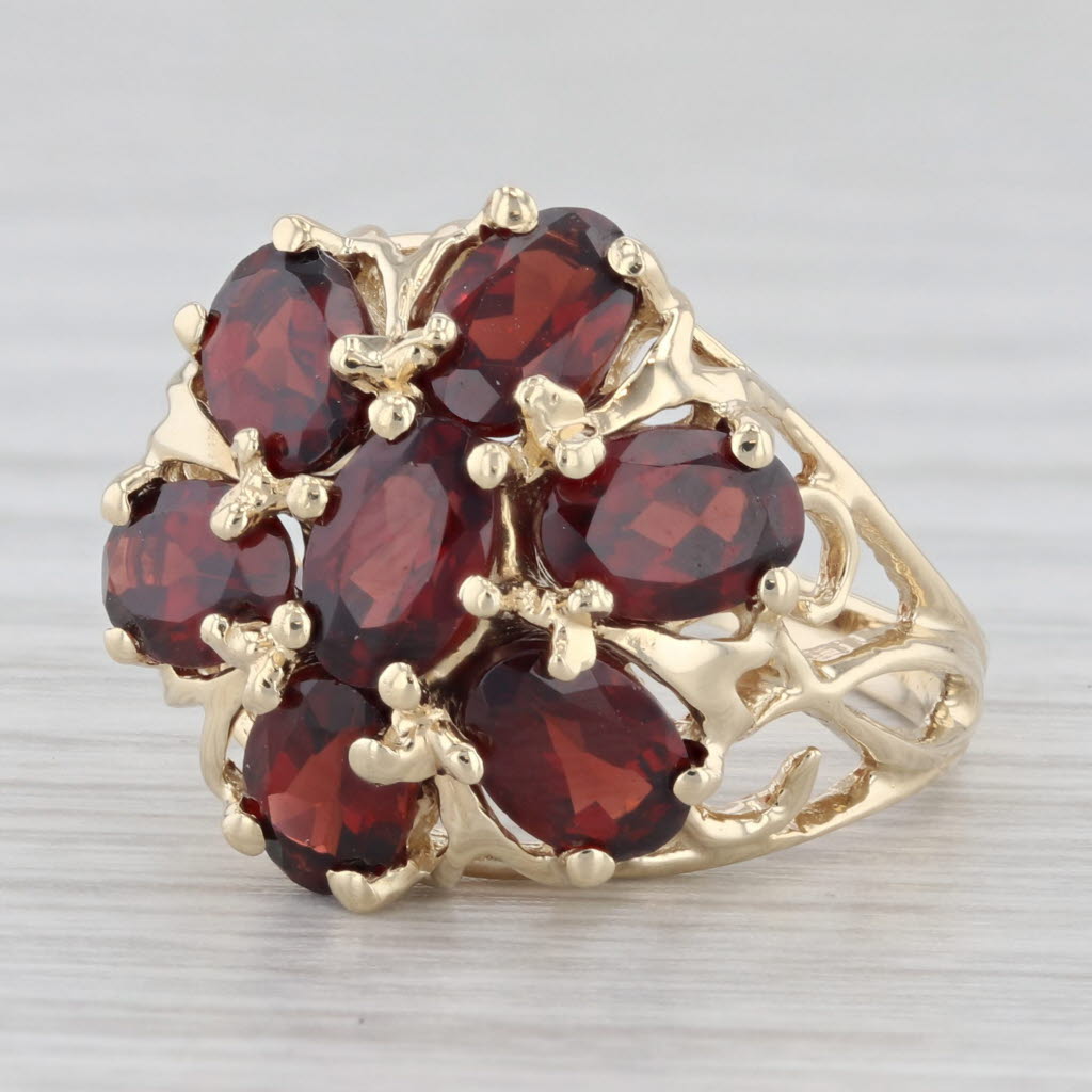 Light Gray 4ctw Garnet Flower Cluster Ring 14k Yellow Gold Size 7.25