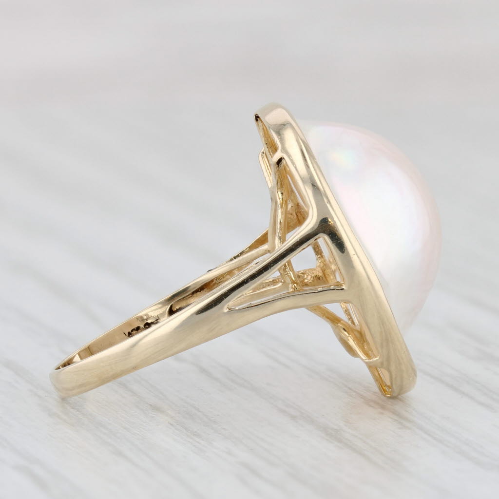 Light Gray Blister Pearl Ring 14k Yellow Gold Size 6 Solitaire Statement