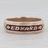 Antique Name Cigar Band Style Ring 10k Yellow Gold Enamel Size 8.75 Edward