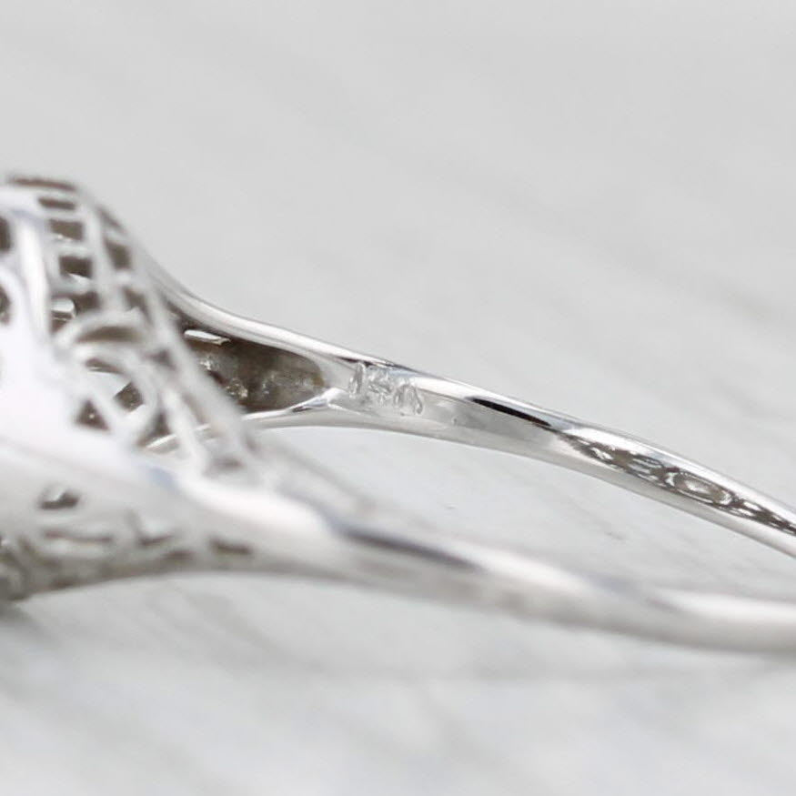 Light Gray Art Deco Diamond Solitaire Filigree Ring 18k 14k White Gold Size 5.25