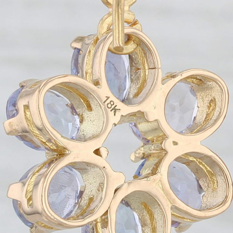 4ctw Tanzanite Flower Dangle Earrings 18k Yellow Gold Hook Post Drops