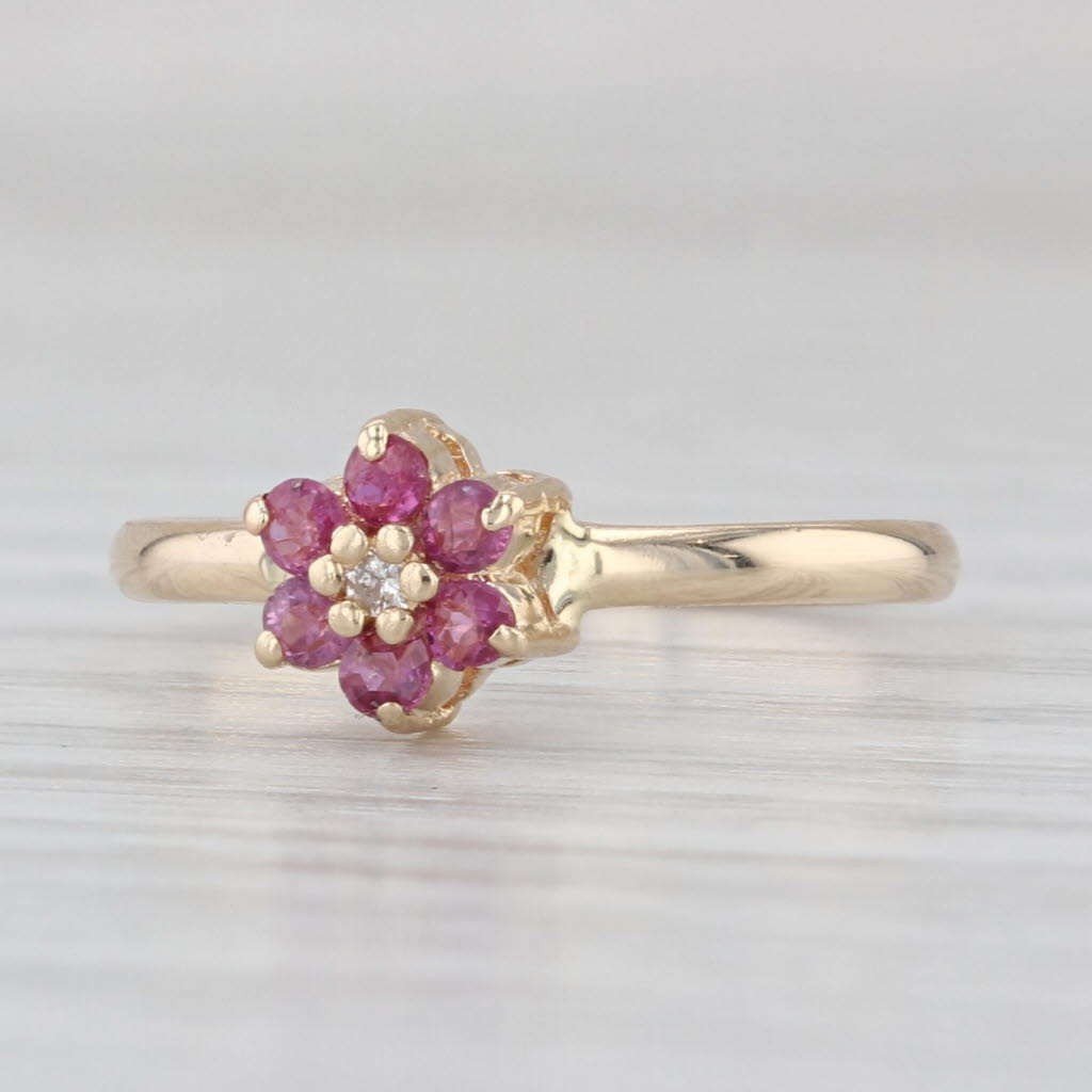 0.30ctw Ruby Pink Sapphire Diamond Flower Ring 14k Yellow Gold Size 5.25