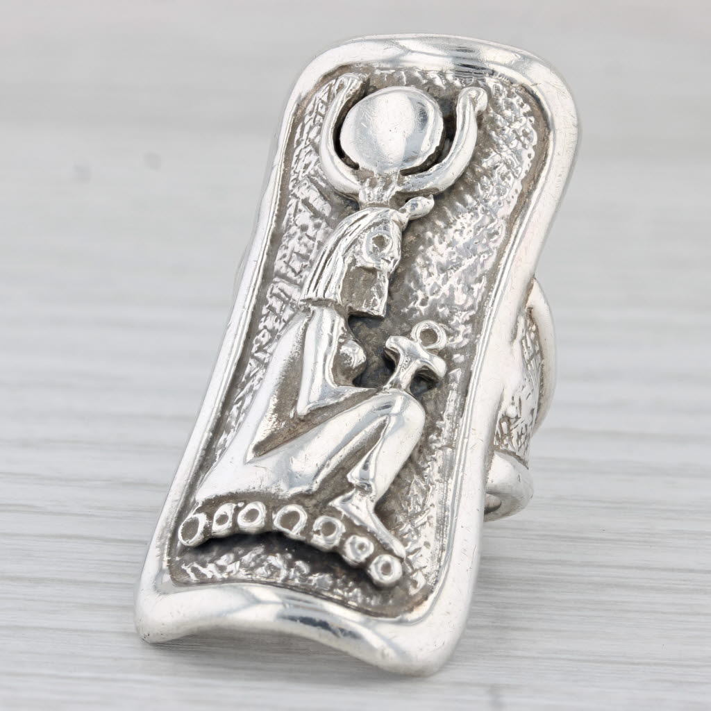 Light Gray Tribal Figural Statement Ring Sterling Silver Size 6.5 Sara