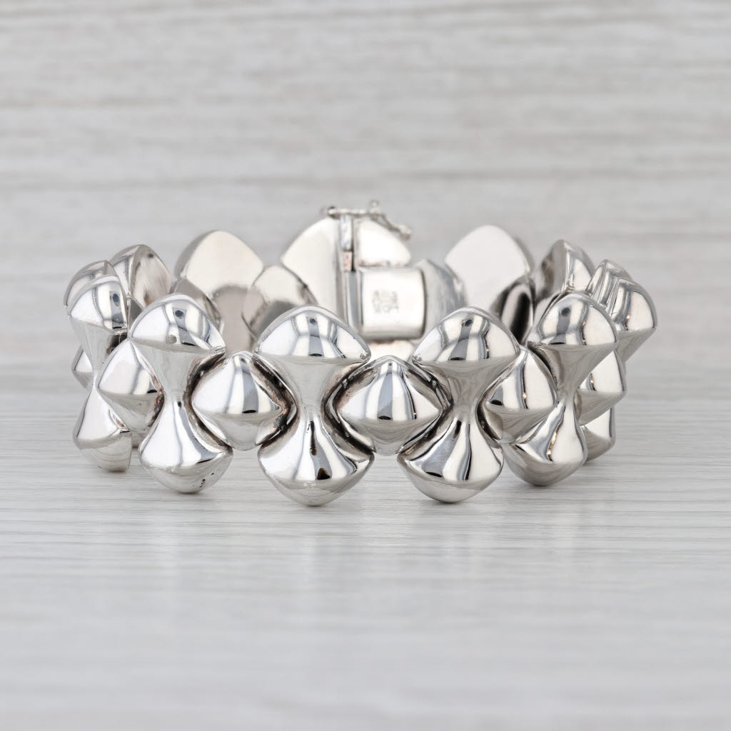 Milor Italy Barbell Bead Link Bracelet Sterling Silver 8" 20.9mm Statement