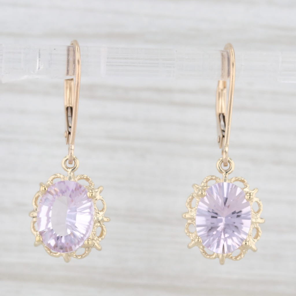 Light Gray 3.20ctw Light Purple Amethyst Dangle Earrings 10k Yellow Gold Lever Backs