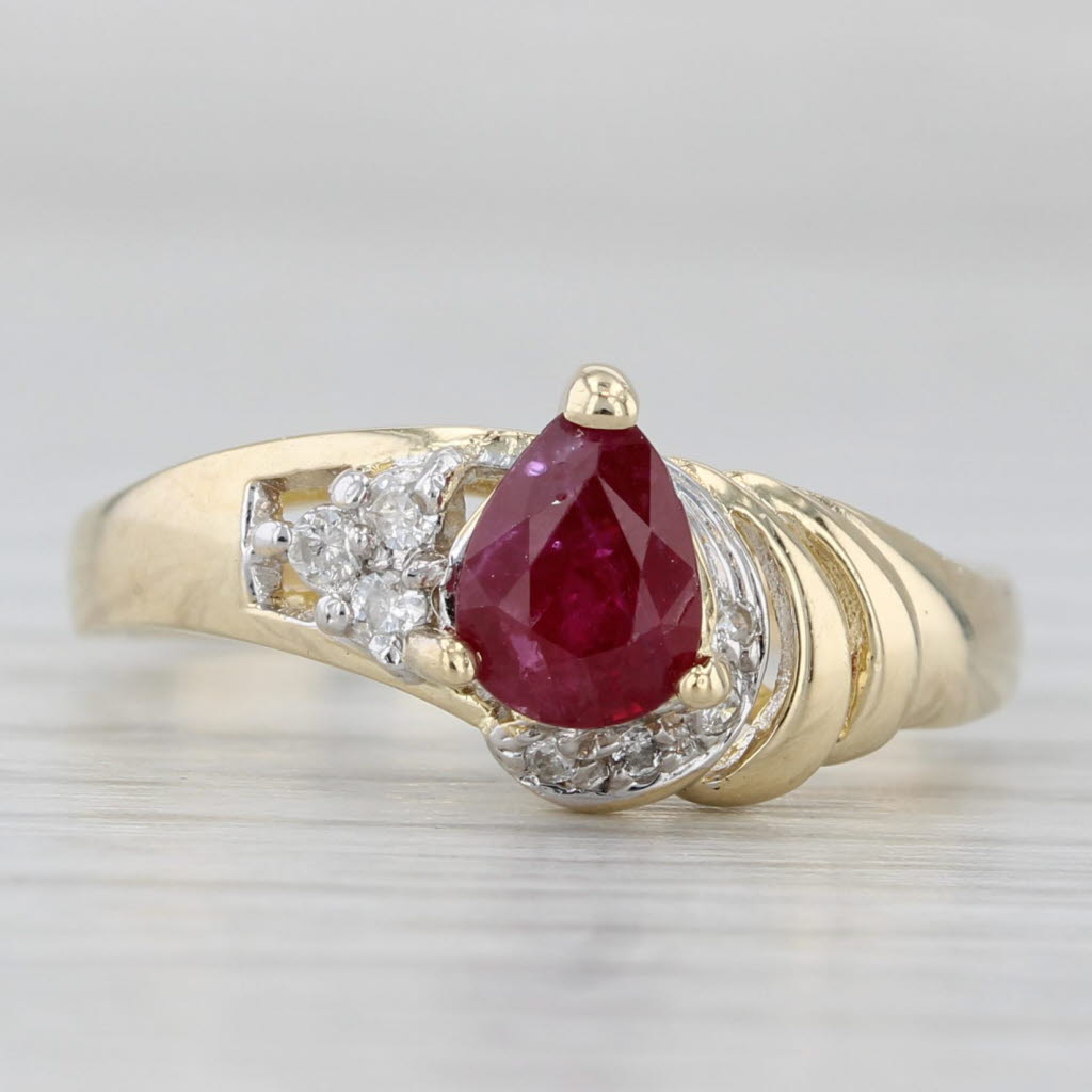 Light Gray 0.96ctw Pear Ruby Diamond Ring 14k Yellow Gold Size 6.75