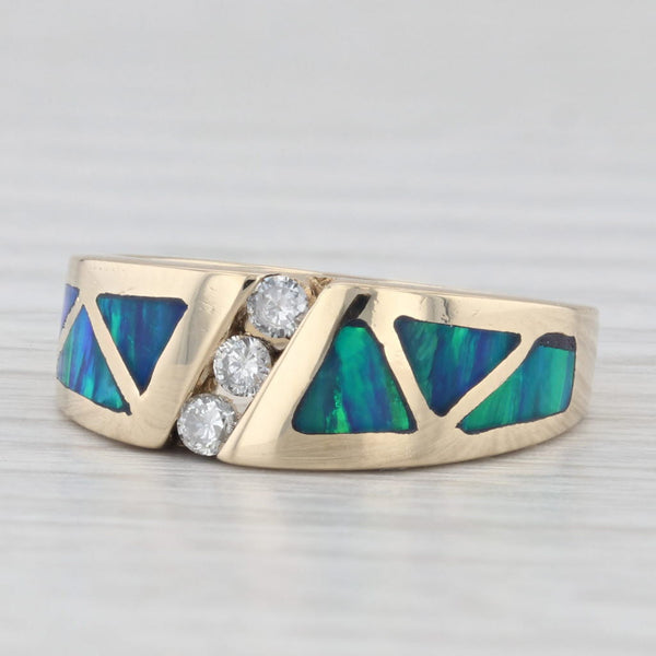 Lab Created Blue Green Opal Mosaic Diamond Ring 14k Yellow Gold Size 6.25
