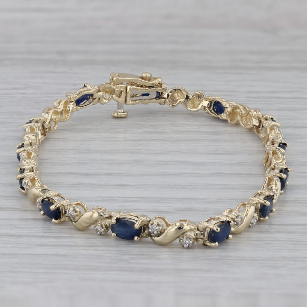 Gray 4.73 ctw Blue Sapphire Diamond 14K Yellow Gold Tennis Bracelet 7"