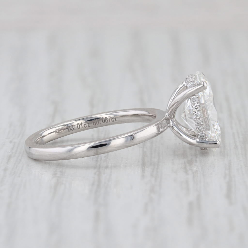 New IGI 3.09ctw Oval Lab Grown Diamond Engagement Ring 14k White Gold Size 6.5