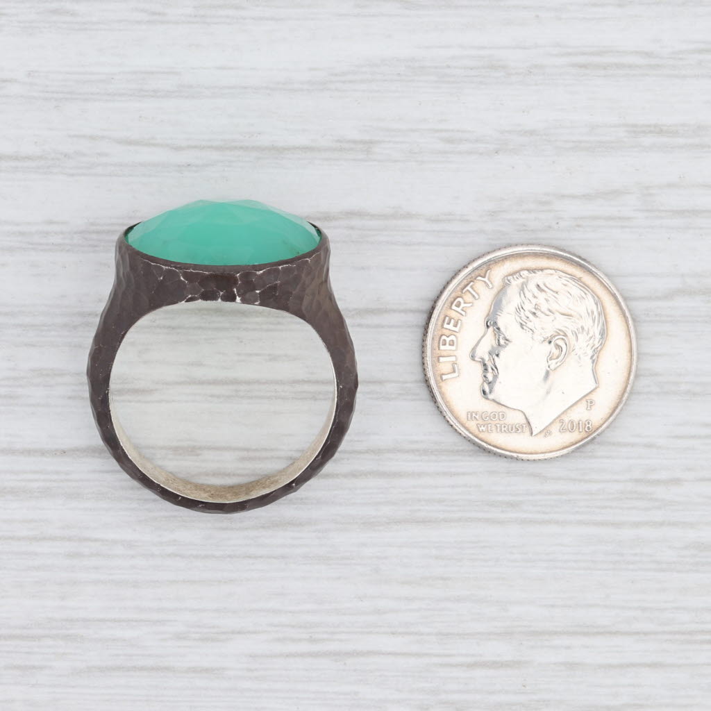 New Nina Nguyen Balance Green Chrysoprase Ring Hammered Sterling Silver Size 8