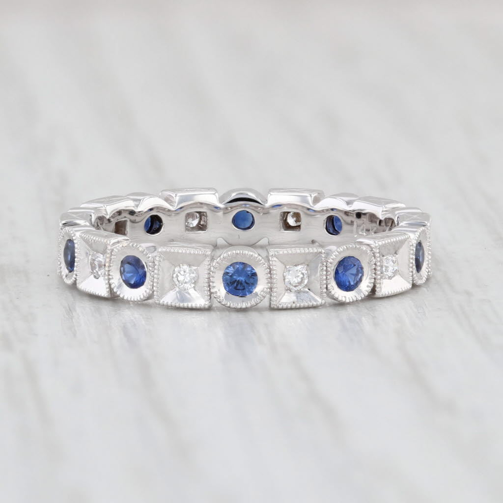 Light Gray New 0.36ctw Blue Sapphire Diamond Eternity Ring 14k Gold Stackable Wedding Band