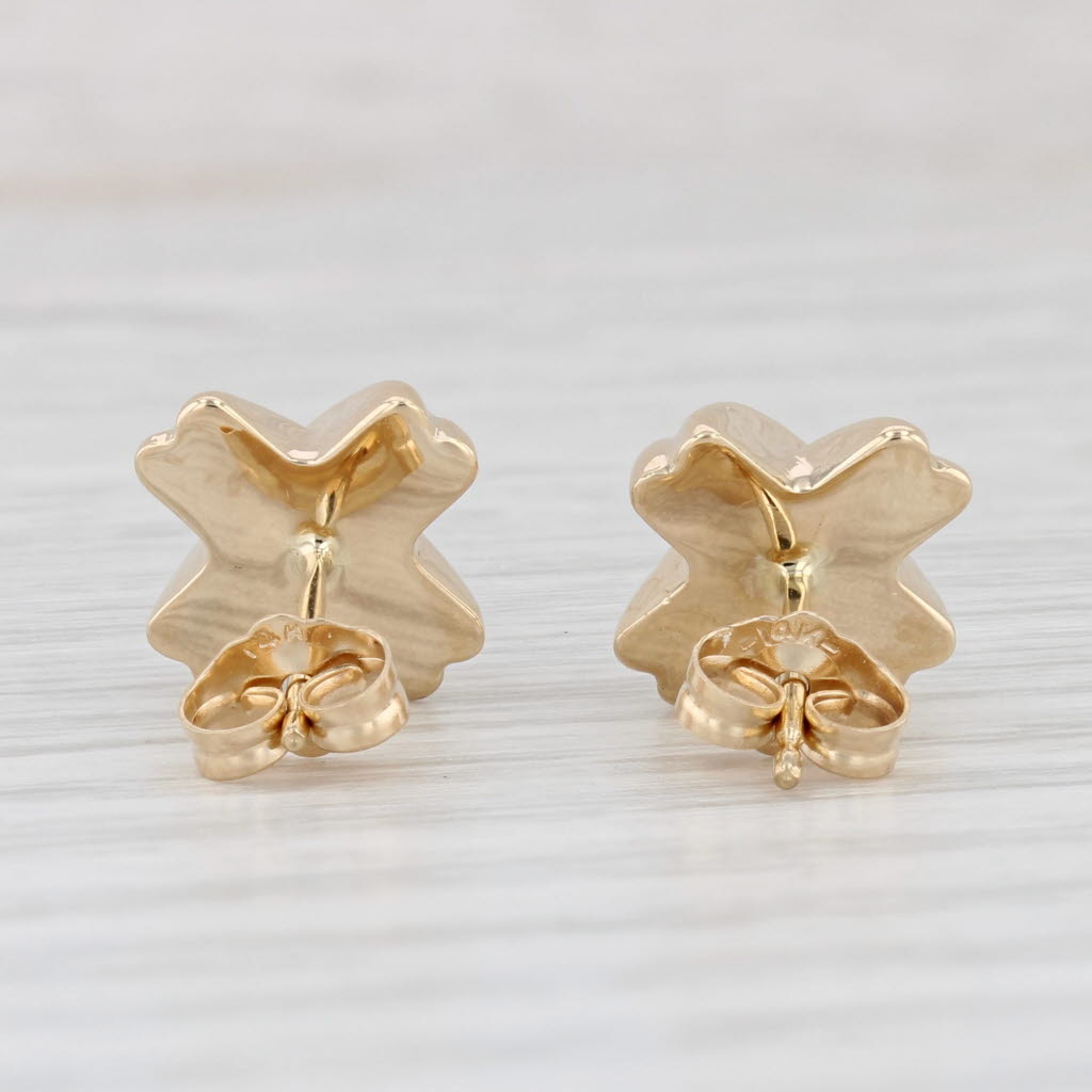 Light Gray X Criss Cross Stud Earrings 14k Yellow Gold