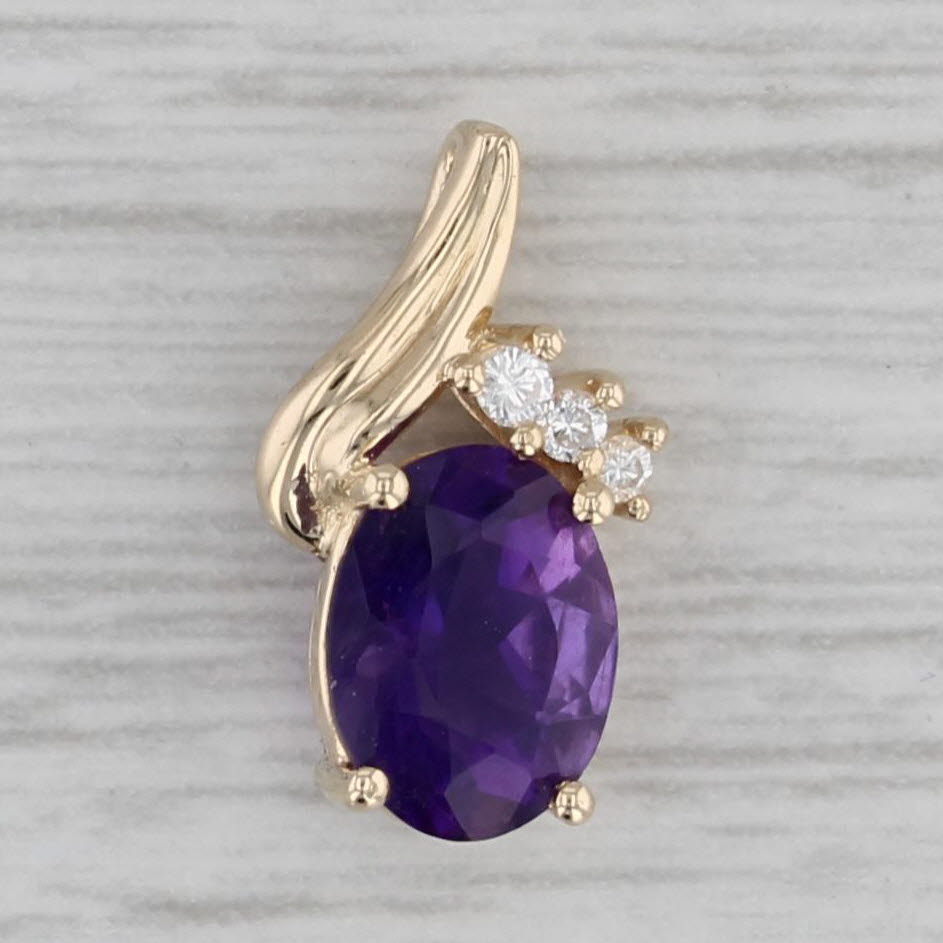 Gray 1.26ctw Amethyst Diamond Pendant 14k Yellow Gold Small Drop