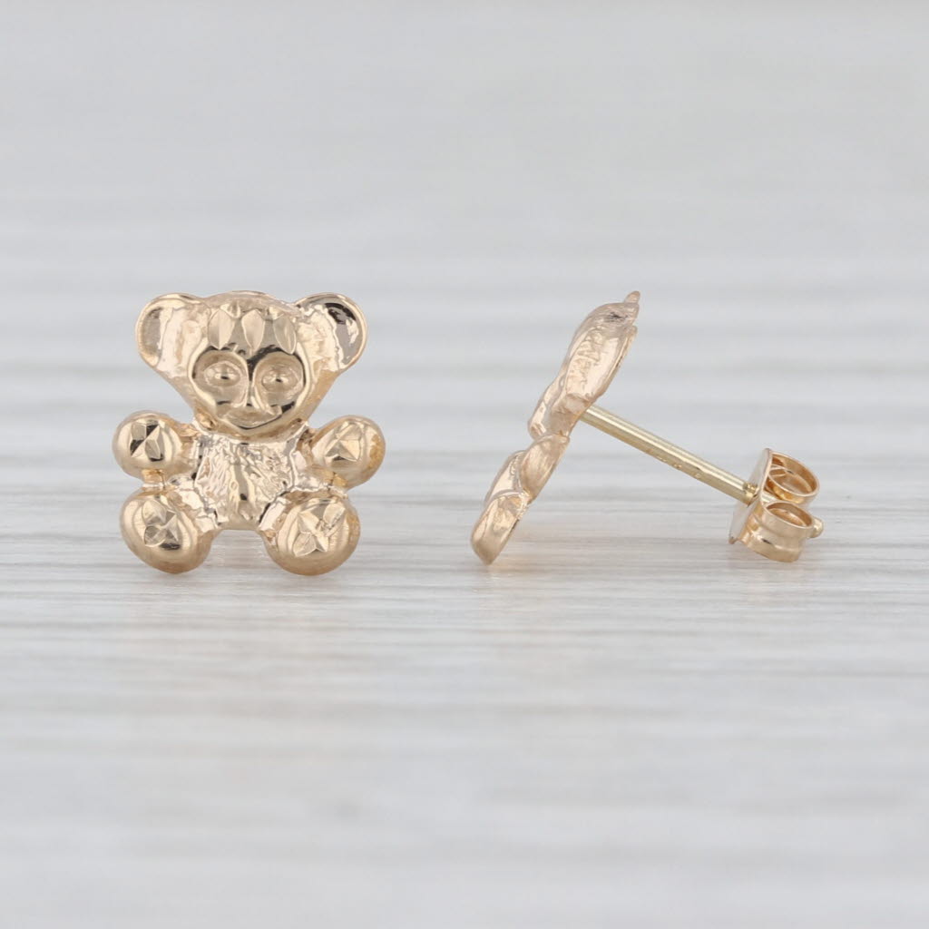 Cute Little Teddy Bear Stud Earrings 14k Yellow Gold Small Studs
