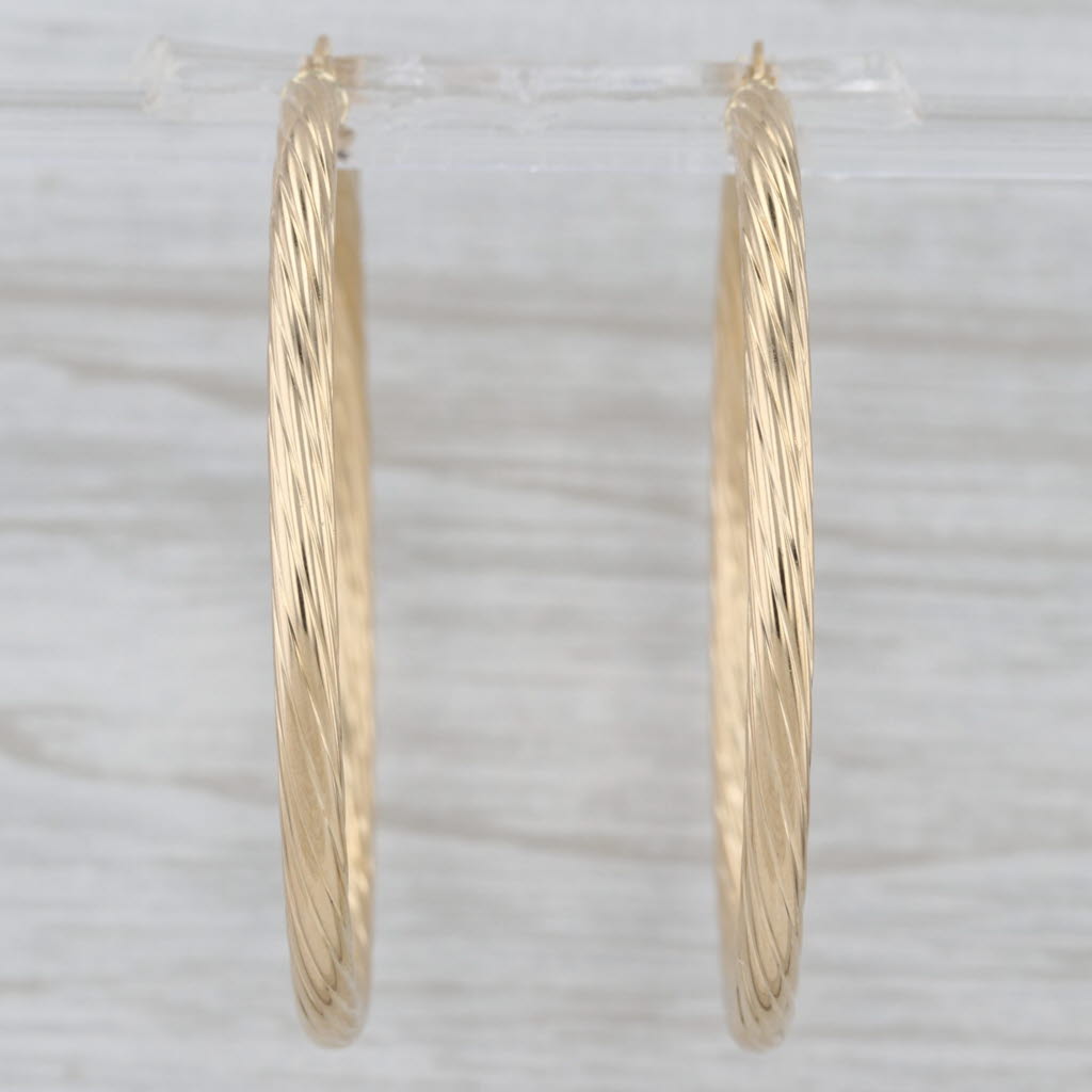 Twist Large Hoop Earrings 18k Yellow Gold Snap Top Round Hoops