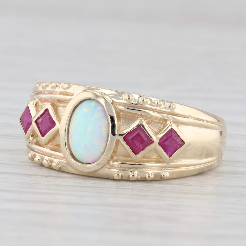 Light Gray Lab Created Opal Ruby Ring 10k Yellow Gold Size 8.5