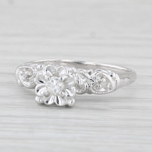 Light Gray Vintage Diamond Engagement Ring 14k White Gold Size 5.75 Heart Accents
