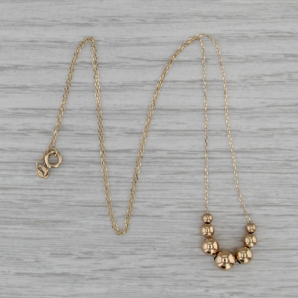 Tapering Beads Necklace 14k Yellow Gold 18" Cable Chain
