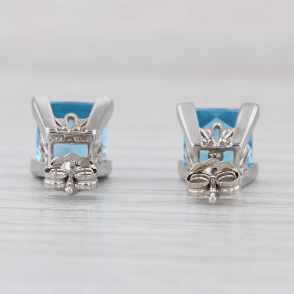 4ctw Square Blue Topaz Stud Earrings 14k White Gold Studs