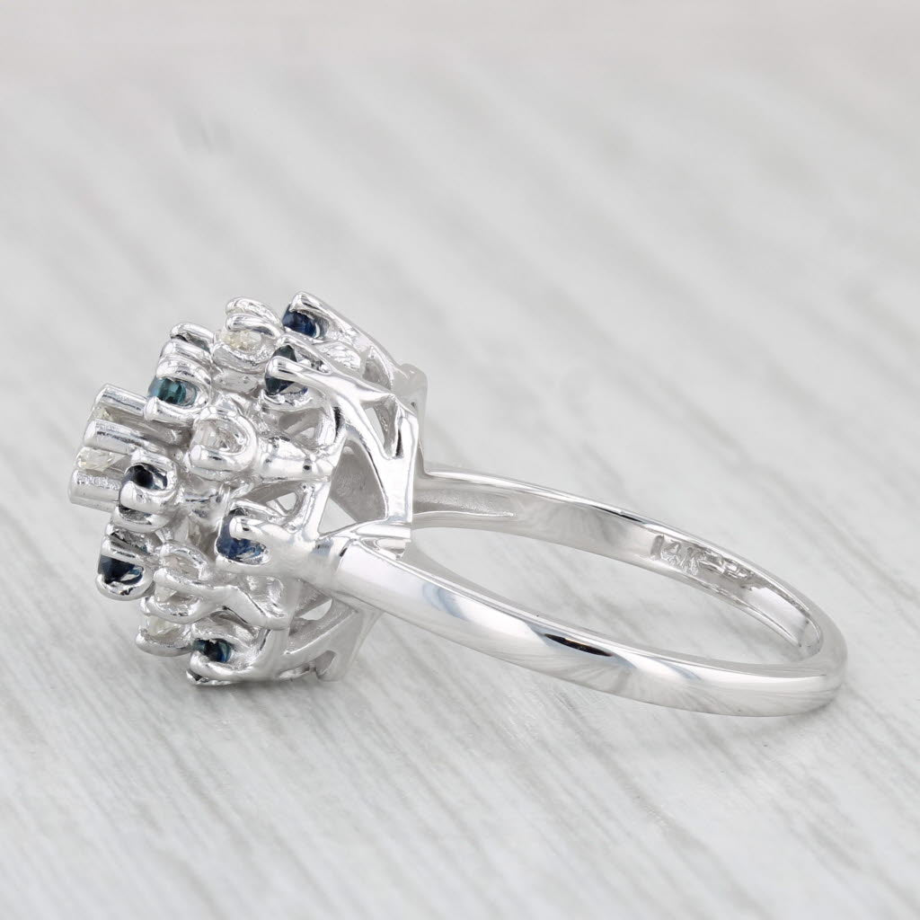 Light Gray 0.75ctw Diamond Blue Sapphire Cluster Ring 14k White Gold Size 6.75 Cocktail