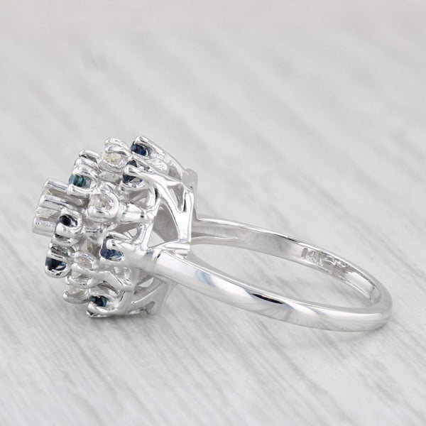 0.75ctw Diamond Blue Sapphire Cluster Ring 14k White Gold Size 6.75 Cocktail