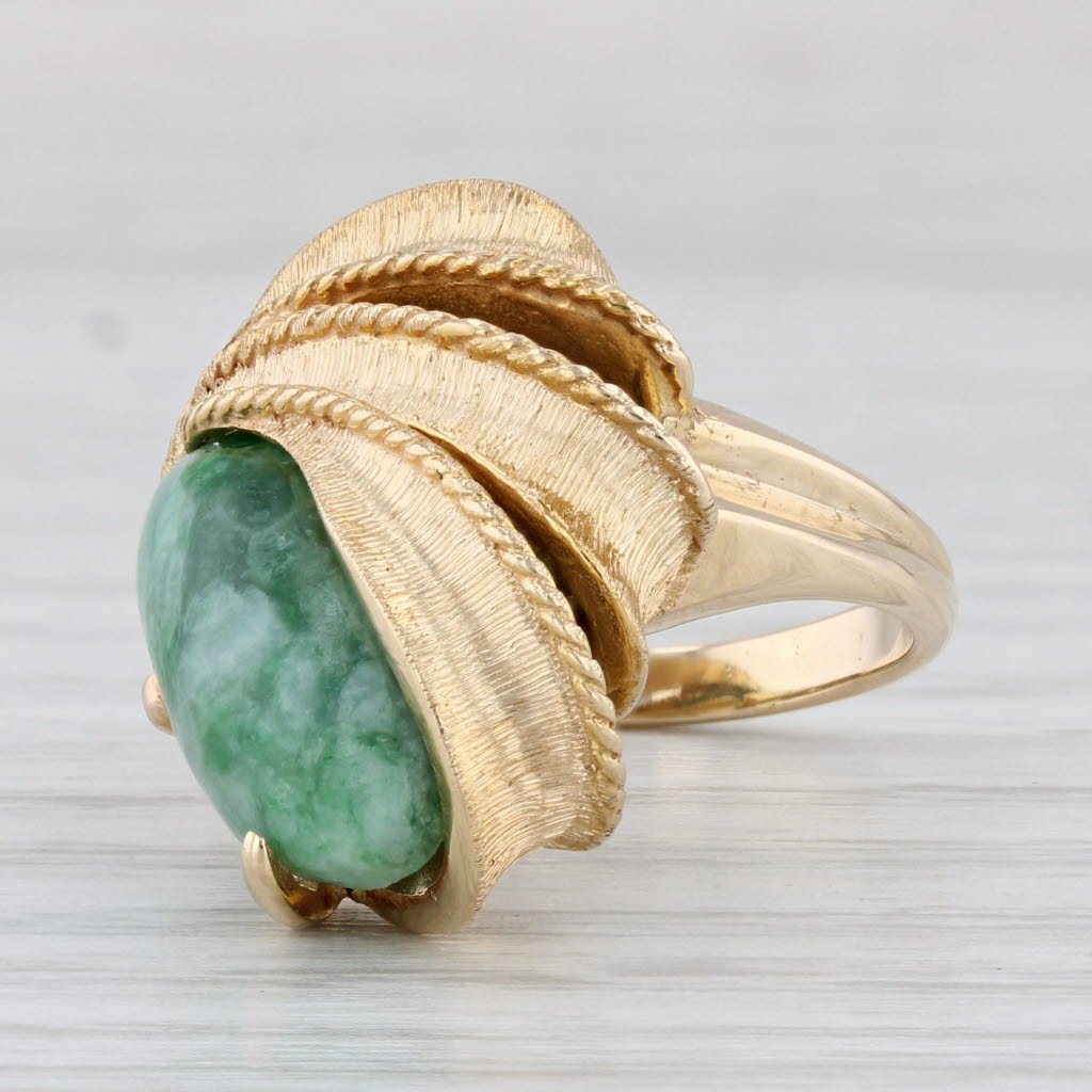 Light Gray Green Nephrite Jade Statement Ring 14k Yellow Gold Size 5.25