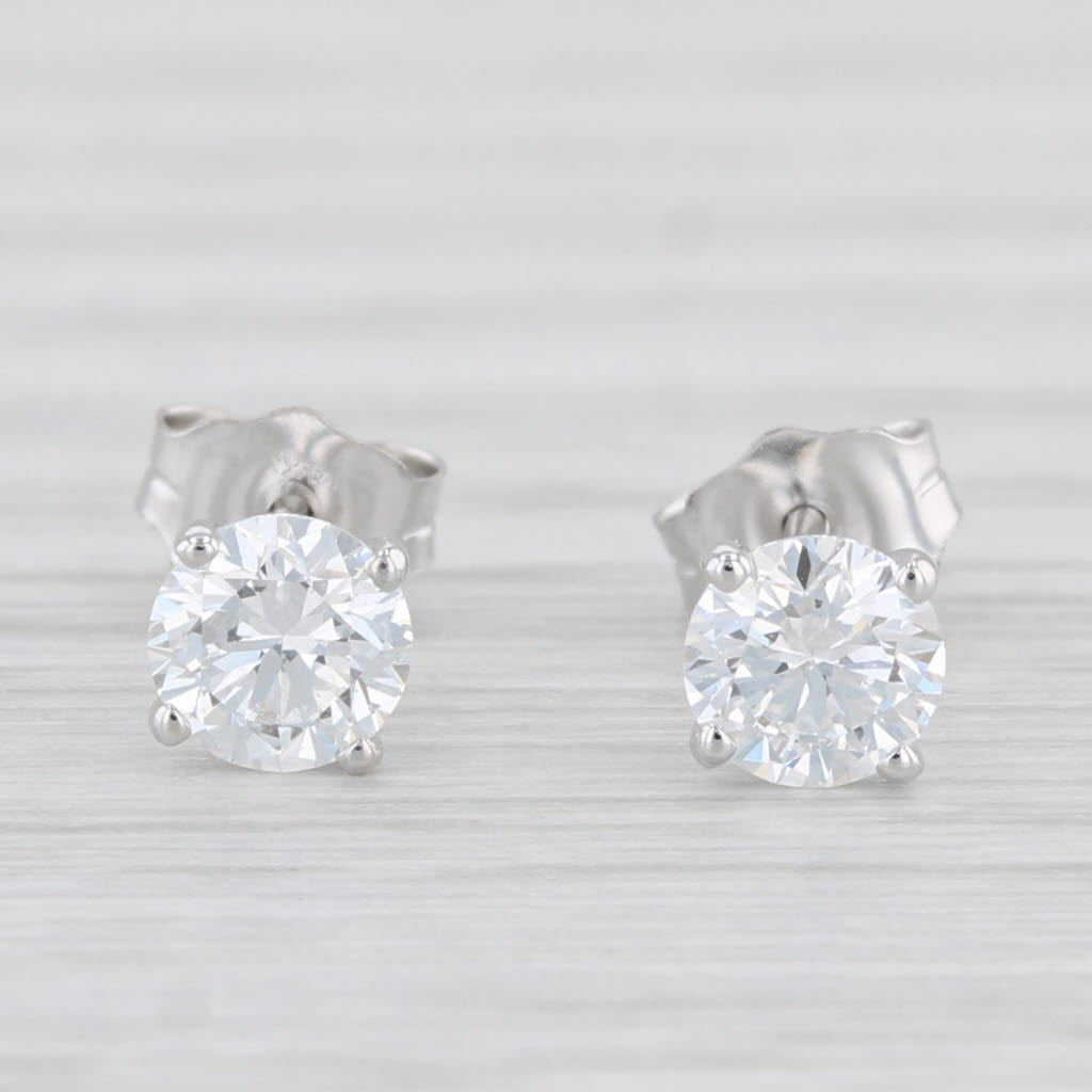 Light Gray New 0.80ctw Lab Created Diamond Stud Earrings 14k White Gold Round Solitaires