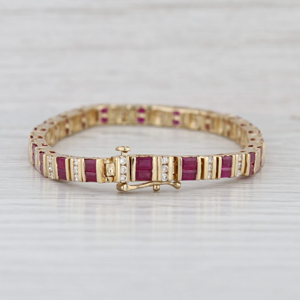 5.98ctw Ruby Diamond Tennis Bracelet 14k Yellow Gold 6.75" 4.2mm