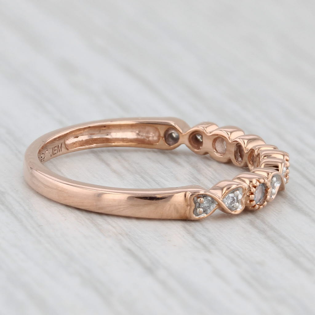 Light Gray New 0.10ctw Blue Topaz Diamond Hearts Stackable Ring 10k Rose Gold Wedding Band