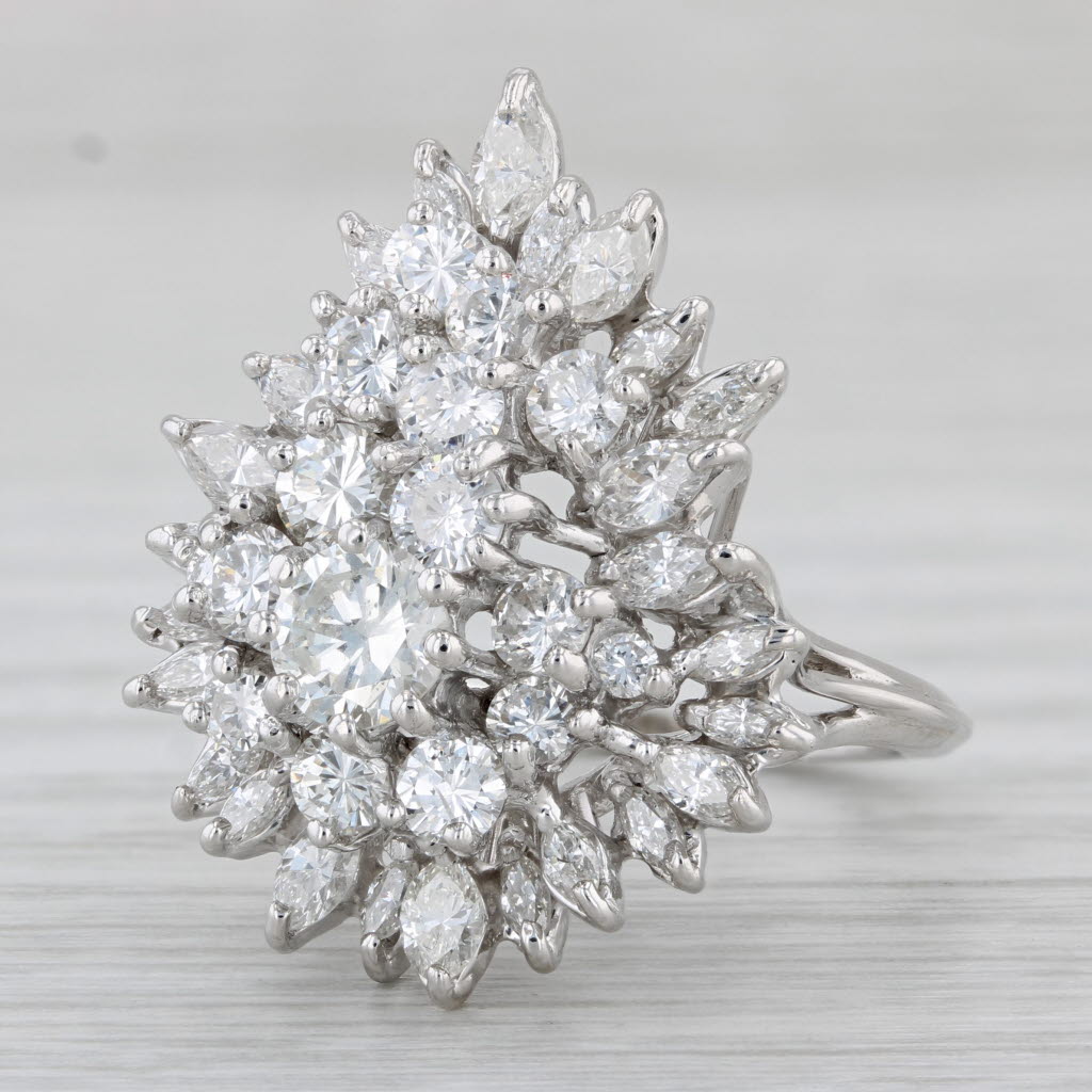 Gray 2.82ctw Diamond Cocktail Ring Platinum Size 7 Pear Cluster