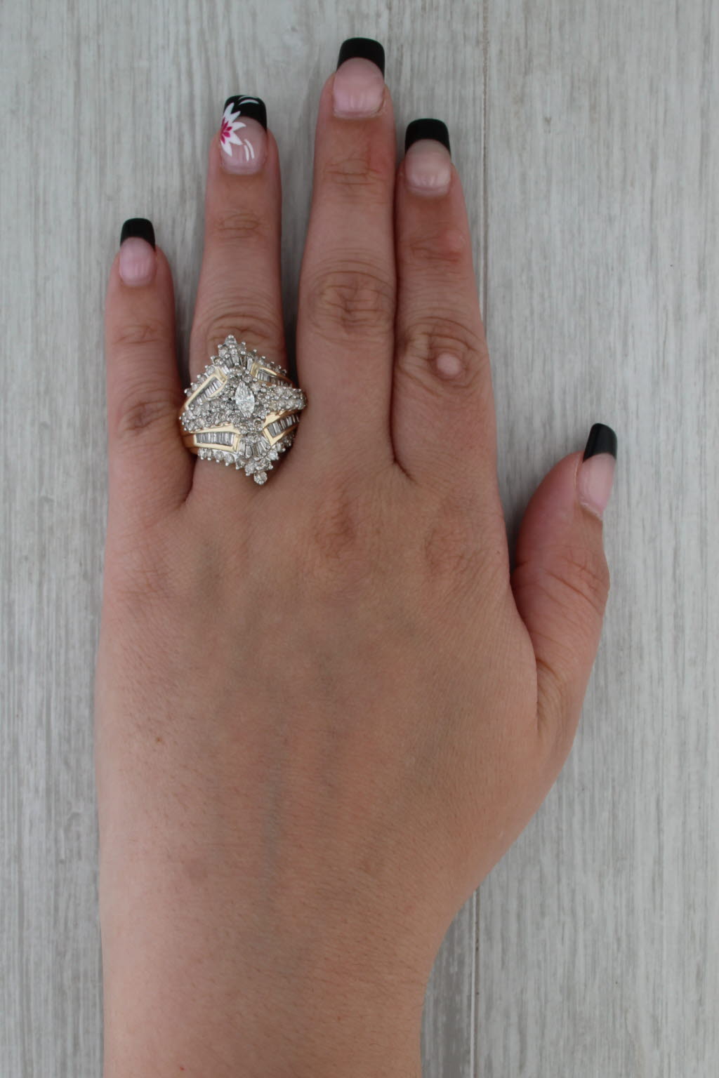 2.68ctw Diamond Cocktail Cluster Ring 14k Yellwo White Gold Size 7.25