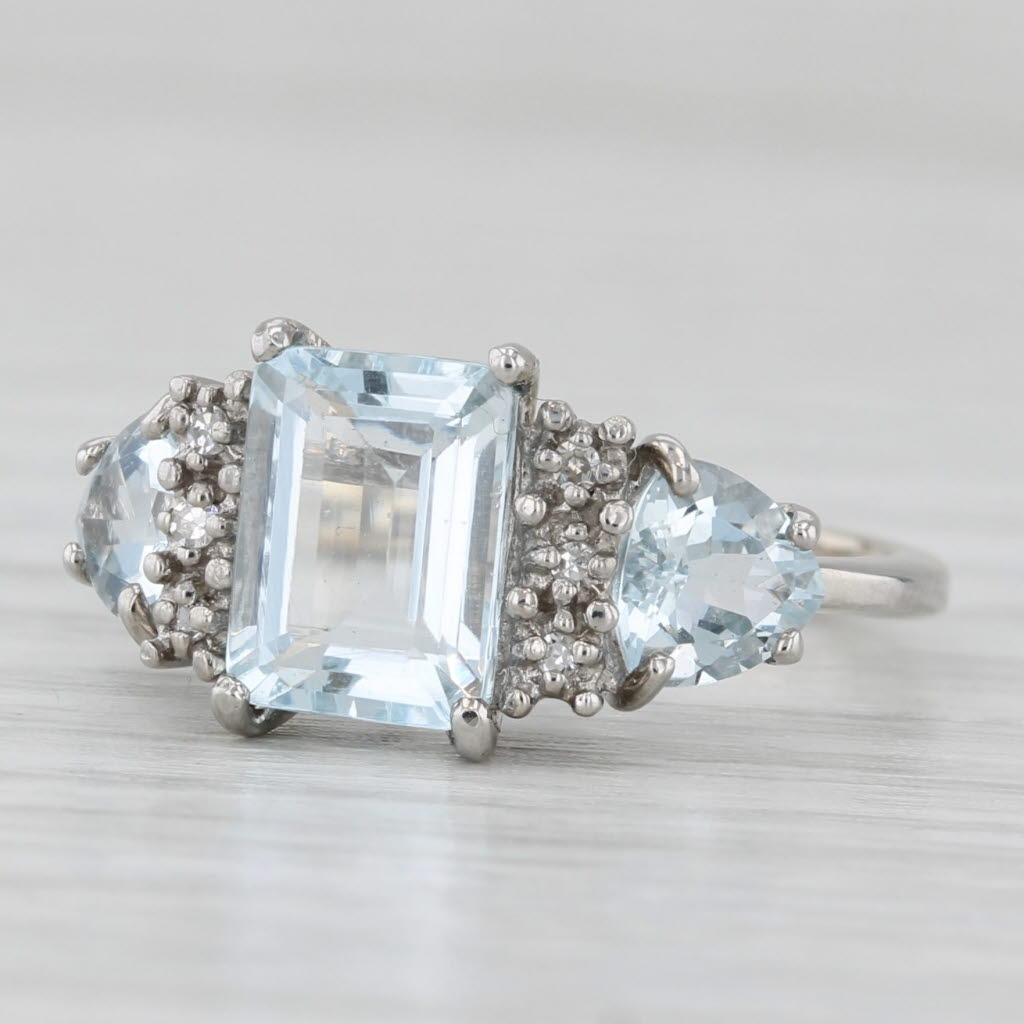 Light Gray 2.07ctw Aquamarine Diamond Ring 10k White Gold Size 5.25