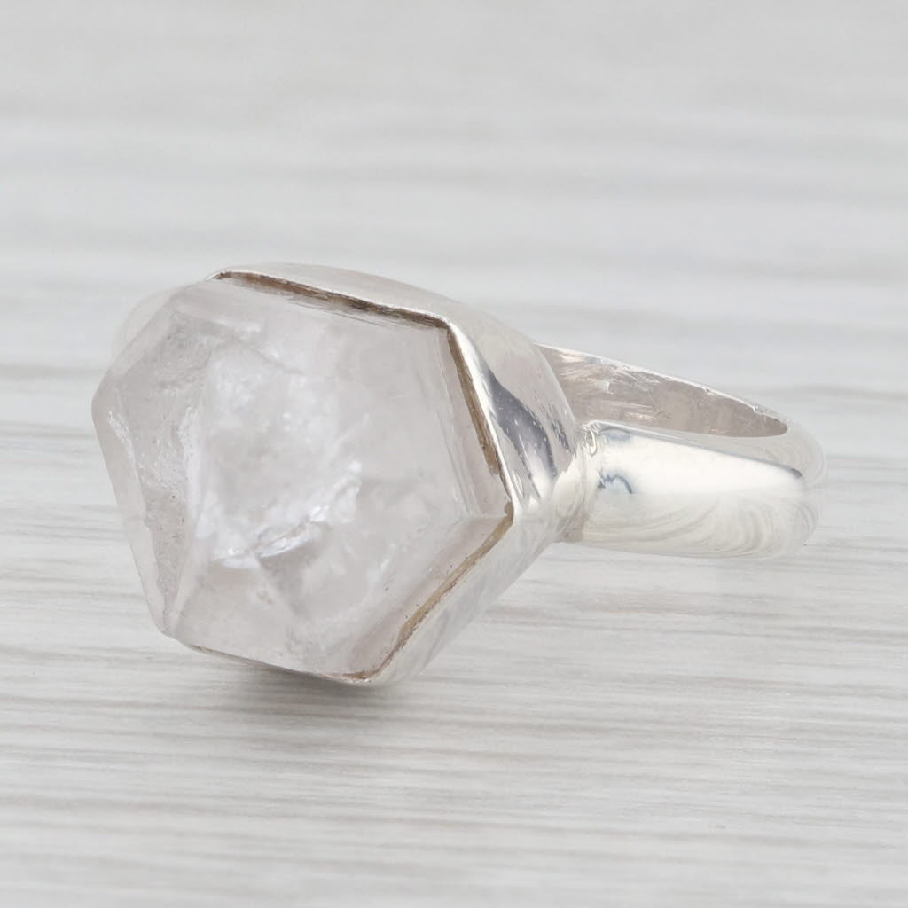 Light Gray Quartz Geode Solitaire Ring Sterling Silver Size 5.5