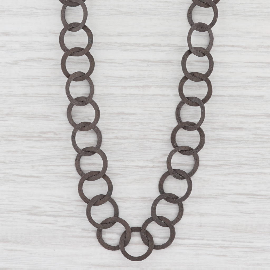 New Nina Wynn Moon Necklace Circle Chain Toggle Clasp Oxidized Sterling 45"