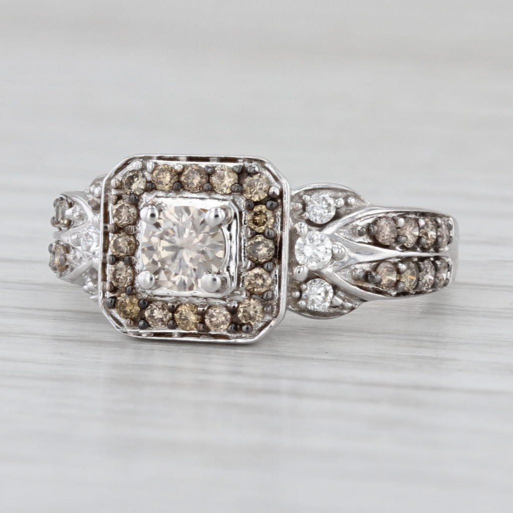 Le Vian Champagne & White Diamond Halo Engagement Ring 14k White Gold Size 7