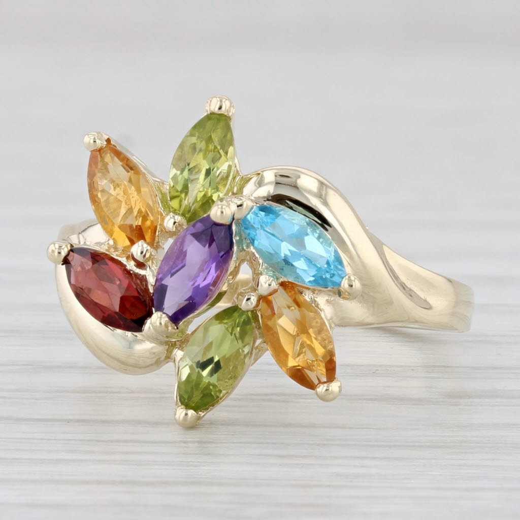 Light Gray 1.85ctw Amethyst Garnet Citrine Topaz Peridot Cluster Ring 10k Gold Size 8.25