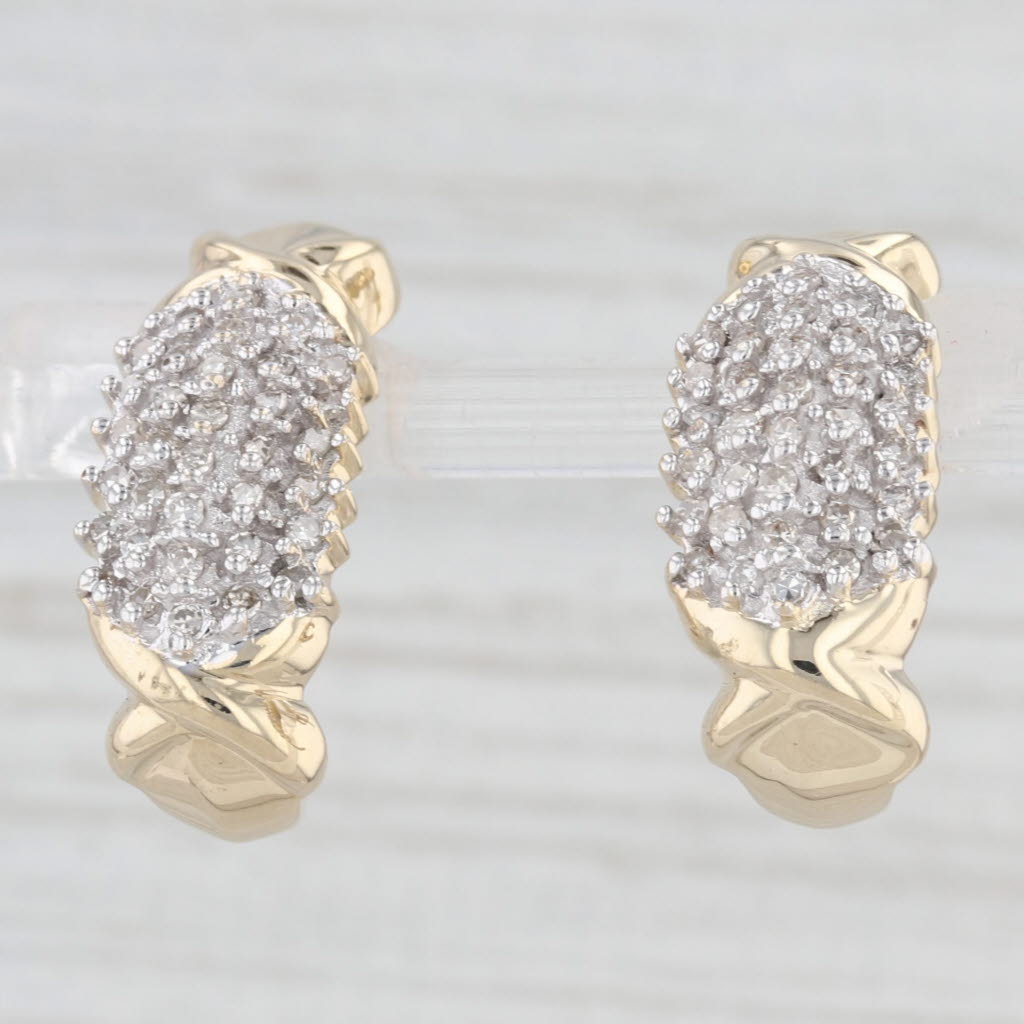 Light Gray 0.30ctw Diamond Cluster J-Hook Earrings 10k Yellow Gold Pierced Drops