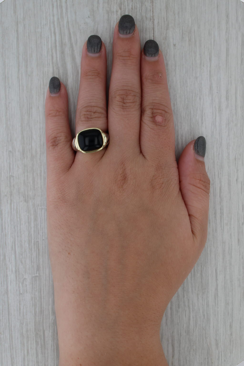 David Yurman Cable Noblesse Onyx Cabochon Ring Sterling Silver 14k Gold Size 7