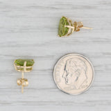 Light Gray 3.20ctw Green Peridot Stud Earrings 14k Yellow Gold Trillion Cut Studs